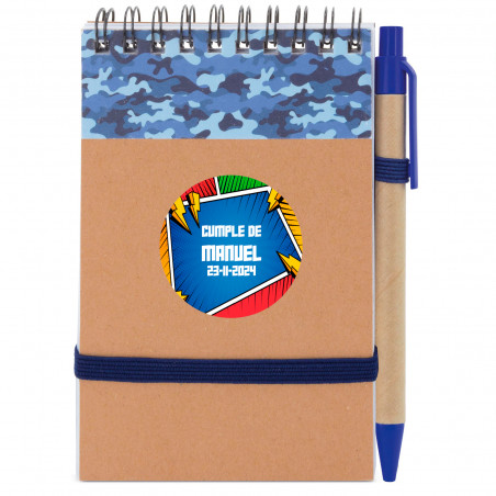 Bloco de notas com caneta com adesivo de quadrinhos de super-heróis personalizável para presentear