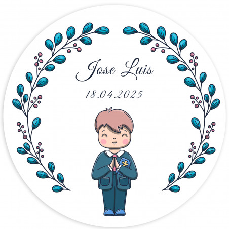 Adesivo 5cm primeira comunhão menino personalizável