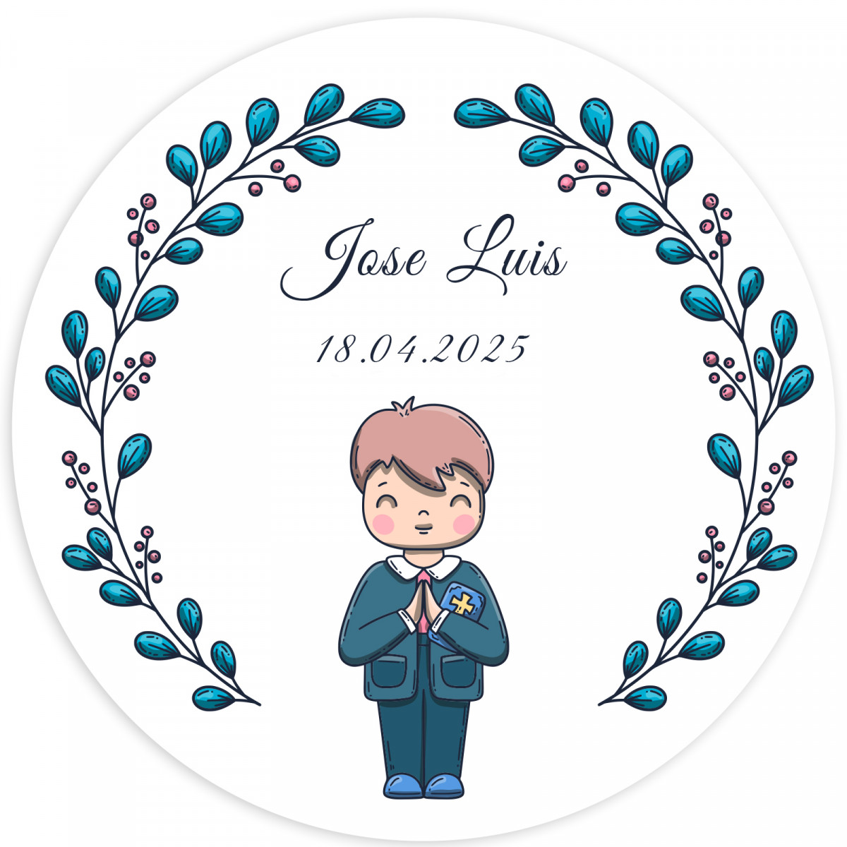 Adesivo 3cm primeira comunhão menino personalizável