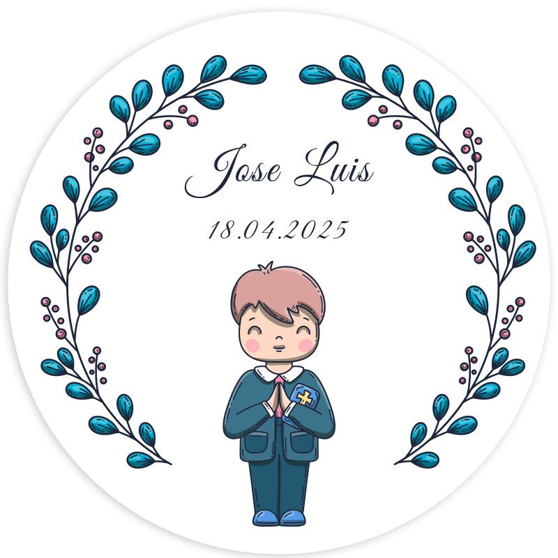 Adesivo 3cm primeira comunhão menino personalizável