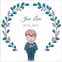Adesivo quadrado 5x5 cm primeira comunhão menino personalizável