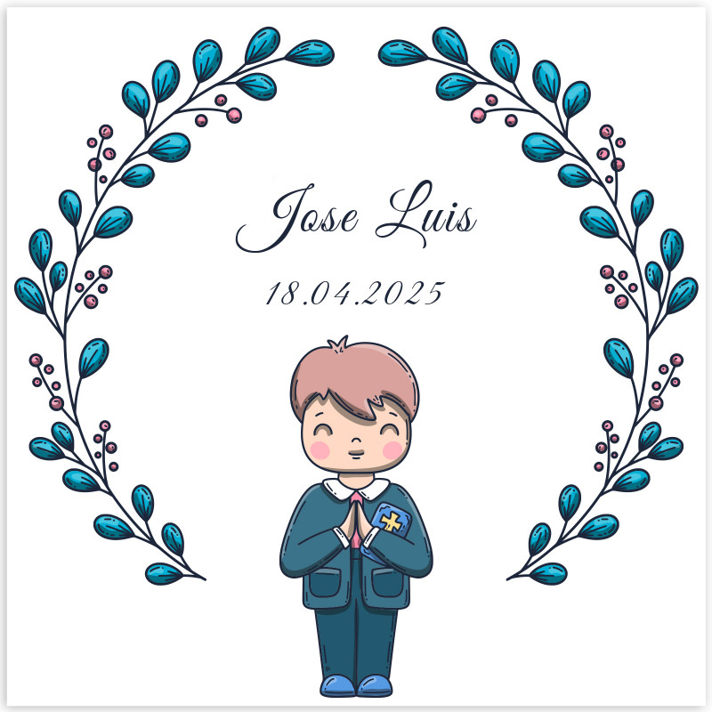 Adesivo quadrado 5x5 cm primeira comunhão menino personalizável