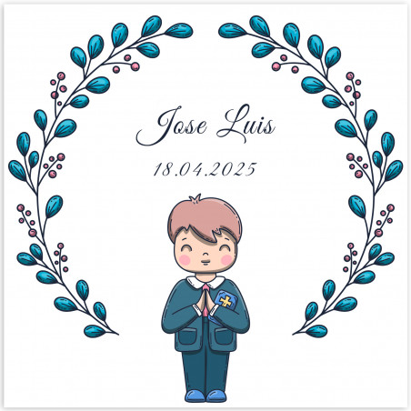 Adesivo quadrado 5x5 cm primeira comunhão menino personalizável