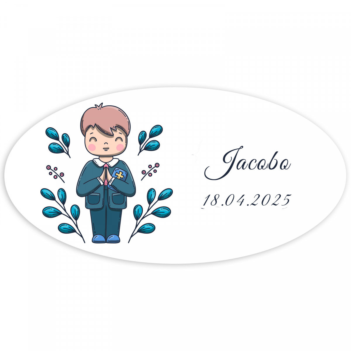 Adesivo ovalado primeira comunhão menino personalizável