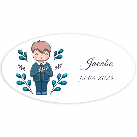 Adesivo ovalado primeira comunhão menino personalizável
