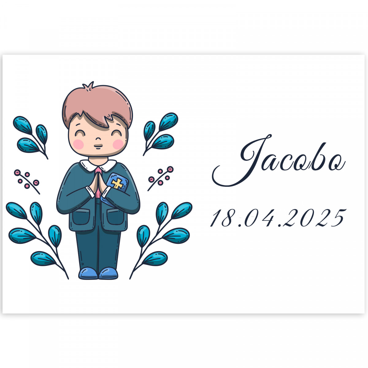 Adesivo 7x5 cm primeira comunhão menino personalizável