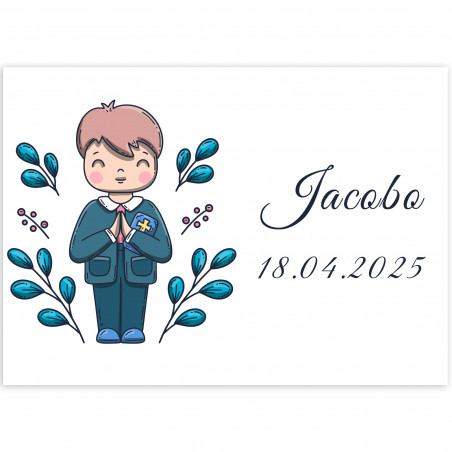 Adesivo 7x5 cm primeira comunhão menino personalizável