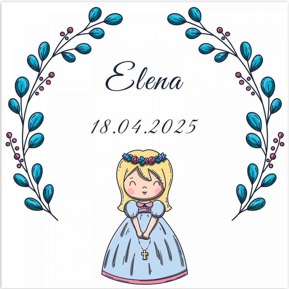 Adesivo quadrado 5x5 cm primeira comunhão menina personalizável
