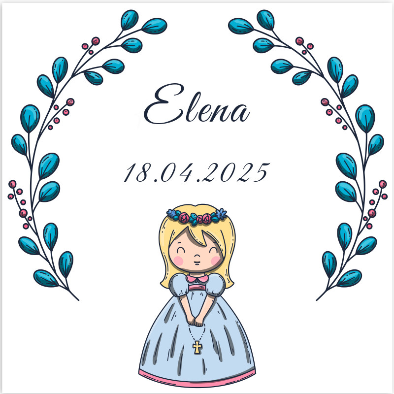 Adesivo quadrado 5x5 cm primeira comunhão menina personalizável