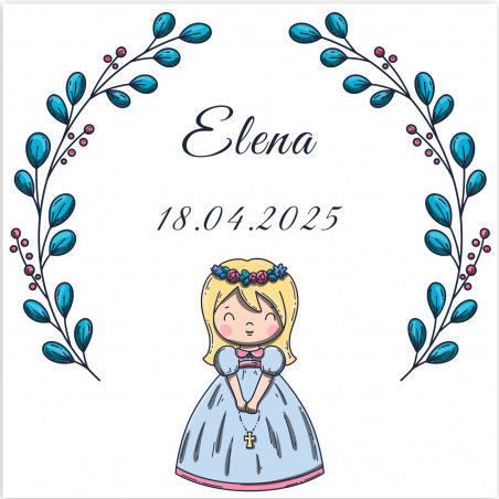 Adesivo quadrado 5x5 cm primeira comunhão menina personalizável