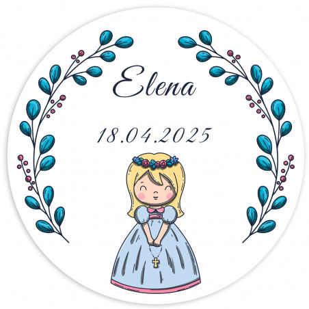 Adesivo redondo 5cm primeira comunhão menina personalizável