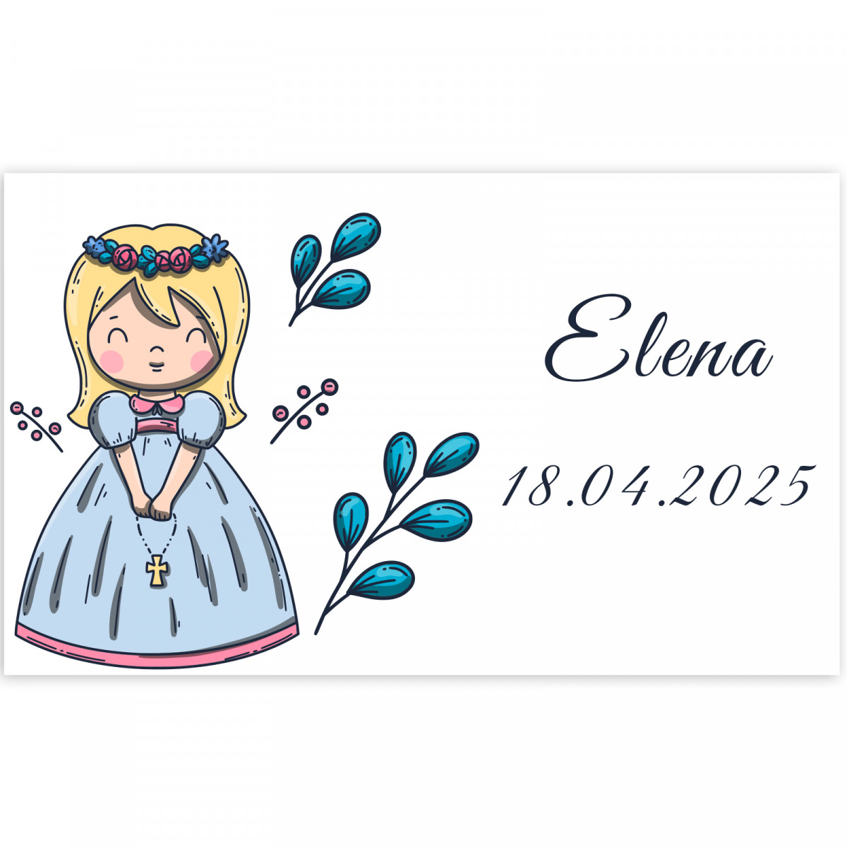Adesivo 5x3 cm primeira comunhão menina personalizável