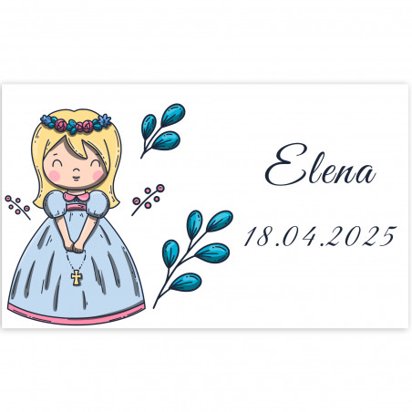 Adesivo 5x3 cm primeira comunhão menina personalizável