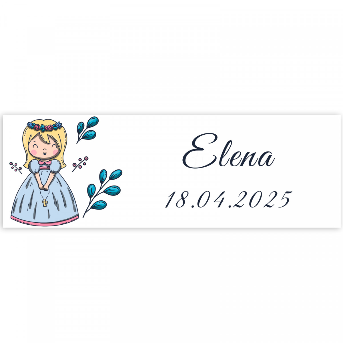 Adesivo 6x2 cm primeira comunhão menina personalizável