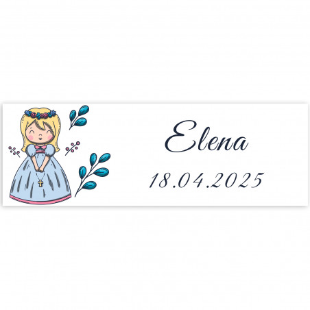 Adesivo 6x2 cm primeira comunhão menina personalizável