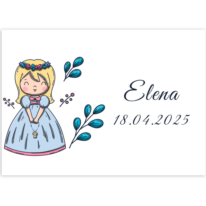 Adesivo 7x5 cm primeira comunhão menina personalizável