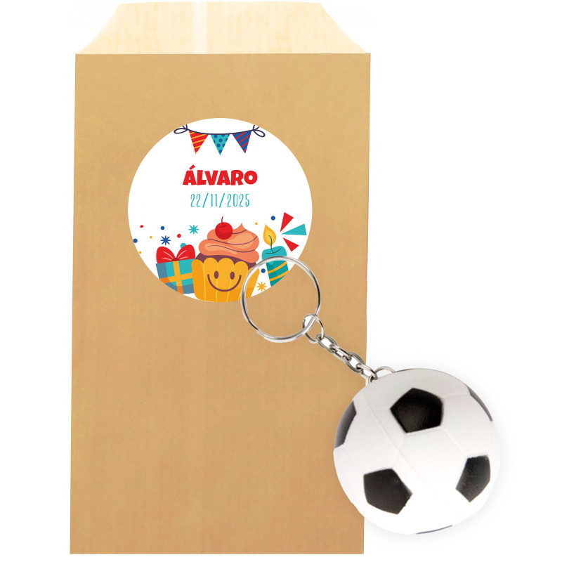 Chaveiro de futebol com adesivo personalizável em envelope kraft para lembranças
