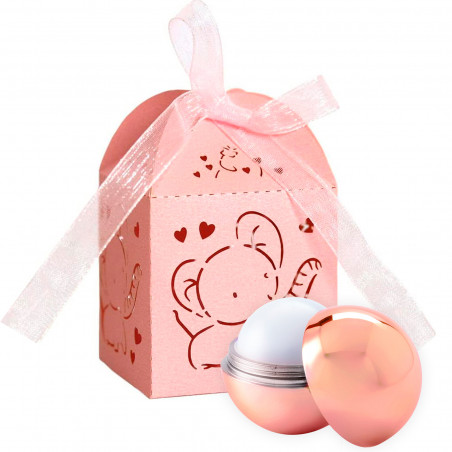 Bálsamo labial esférico em ouro rosa em caixa elegante para detalhes