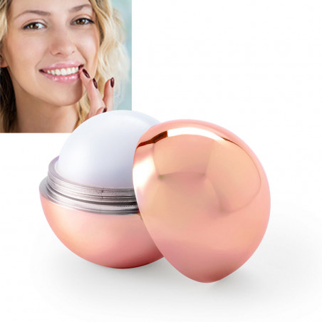 Bálsamo labial esférico em ouro rosa em caixa elegante para detalhes