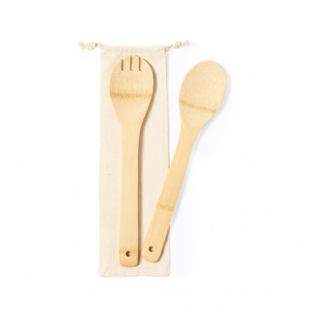 Utensílios de salada de bambu para levar em bolsa personalizada para casamentos