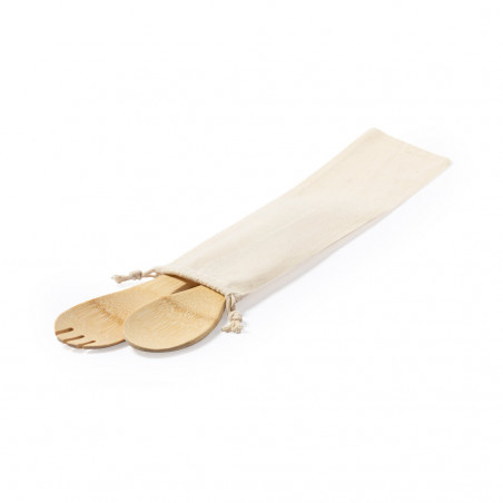 Utensílios de salada de bambu para levar em bolsa personalizada para casamentos