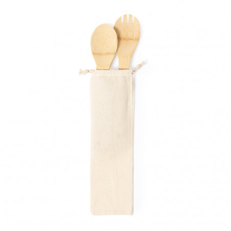 Utensílios de salada de bambu para levar em bolsa personalizada para casamentos