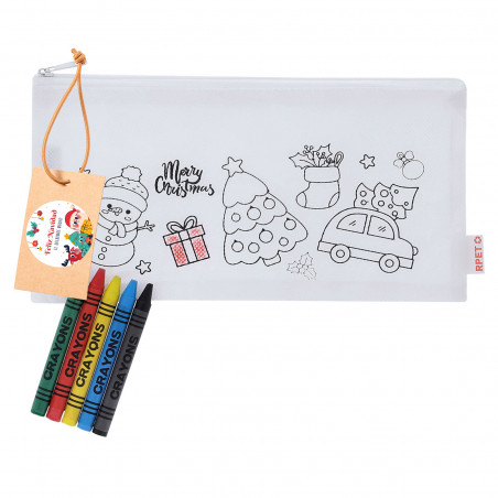 Estuche de Natal para colorir com giz de cera e etiqueta com adesivo personalizável para detalhes