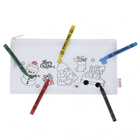 Estuche de Natal para colorir com giz de cera e etiqueta com adesivo personalizável para detalhes