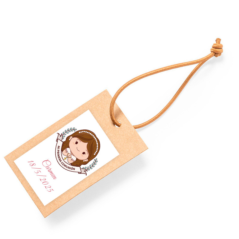 Etiqueta pendente personalizada para lembranças de primeira comunhão menina