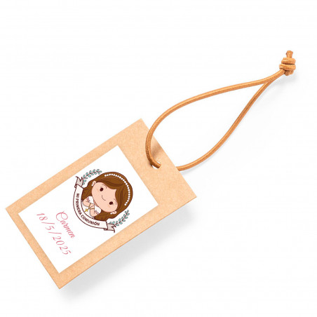 Etiqueta pendente personalizada para lembranças de primeira comunhão menina