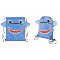 Mochila infantil tubarão com lápis e etiqueta personalizada com adesivo de quadrinhos para convidados
