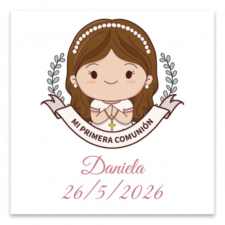 Jogo da velha de madeira com adesivo de 5x5 cm para detalhes de primeira comunhão menina