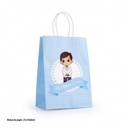 Moldura de foto com bolsa de comunhão para menino e etiqueta personalizável para presentear
