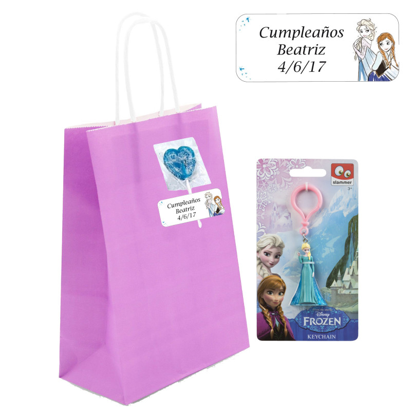 Chaveiro do Frozen em bolsa personalizada com adesivo e pirulito azul para detalhes