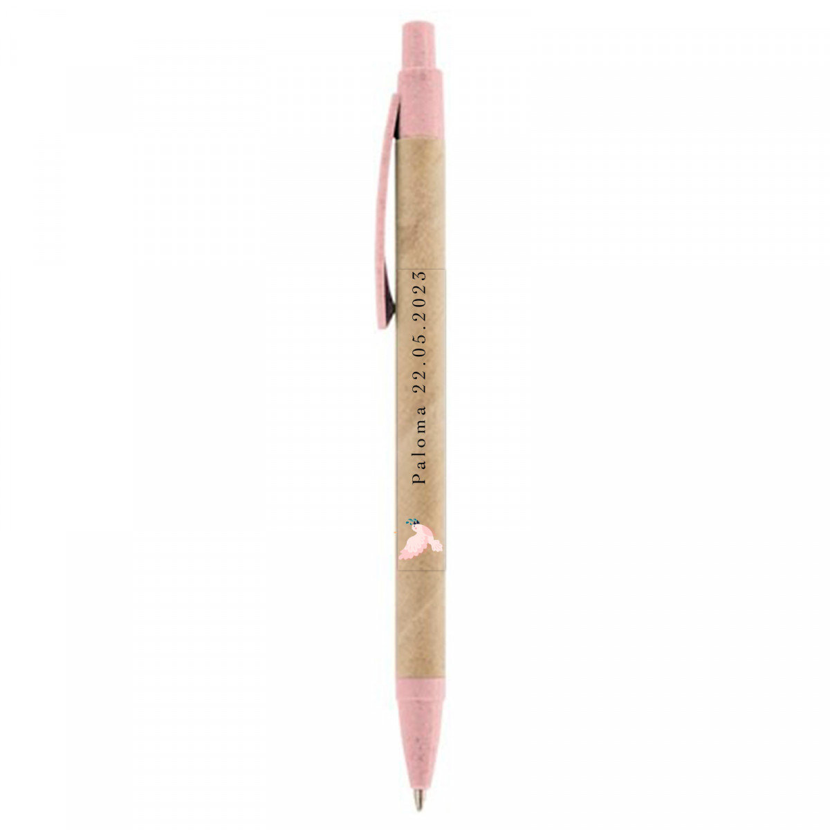 Caneta eco com adesivo de pomba rosa transparente para detalhes