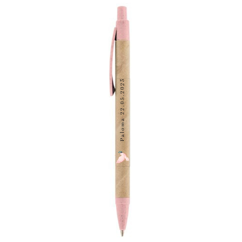 Caneta eco com adesivo de pomba rosa transparente para detalhes