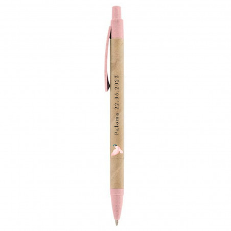 Caneta eco com adesivo de pomba rosa transparente para detalhes