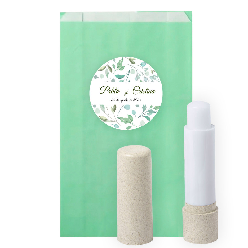 Bálsamo labial eco em envelope com adesivo design folhas personalizável para detalhes