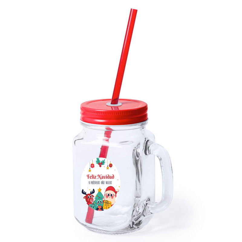 Frasco de vidro com canudo com adesivo natalino personalizável para lembrancinhas