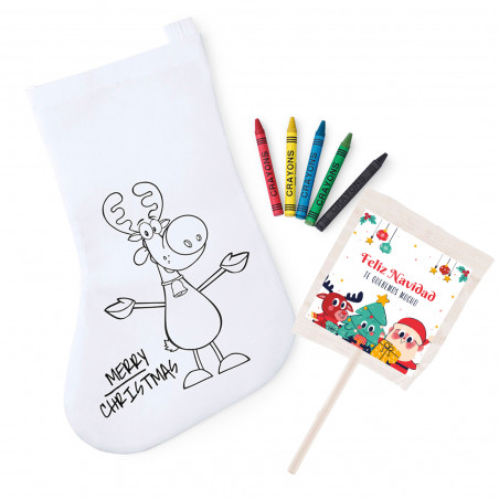 Meia para colorir com giz de cera e pirulito personalizado para detalhes