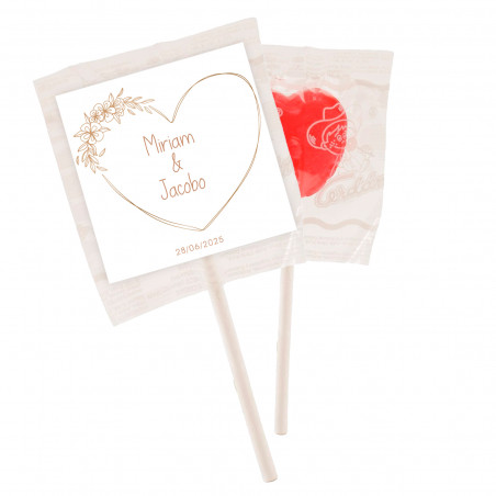Pirulito personalizado com adesivo de coração minimalista para detalhes do casamento