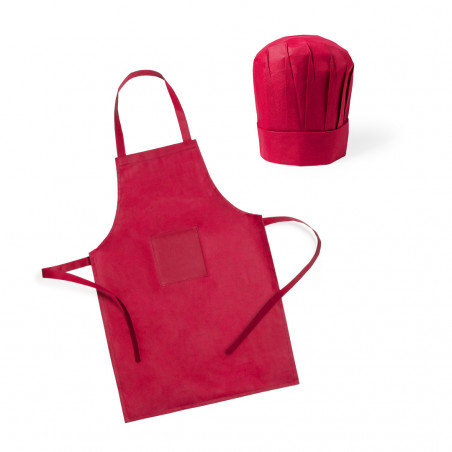 Avental e touca de cozinha em bolsa com adesivo personalizável para detalhes