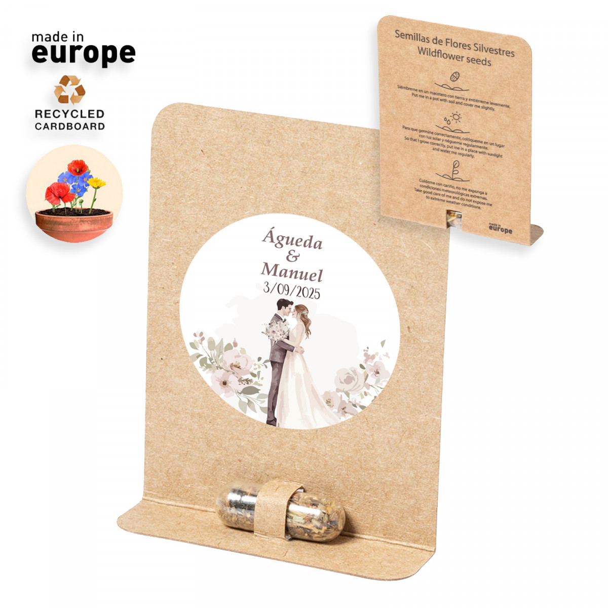 Cápsula de sementes com adesivo personalizável especial para detalhe de Casamento