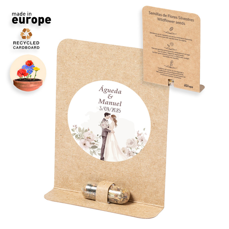 Cápsula de sementes com adesivo personalizável especial para detalhe de Casamento