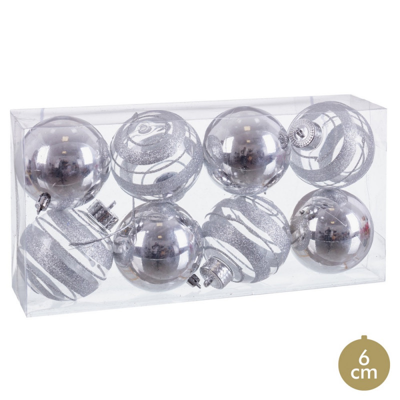 Bolas de prata para decoração de Natal 8 unidades