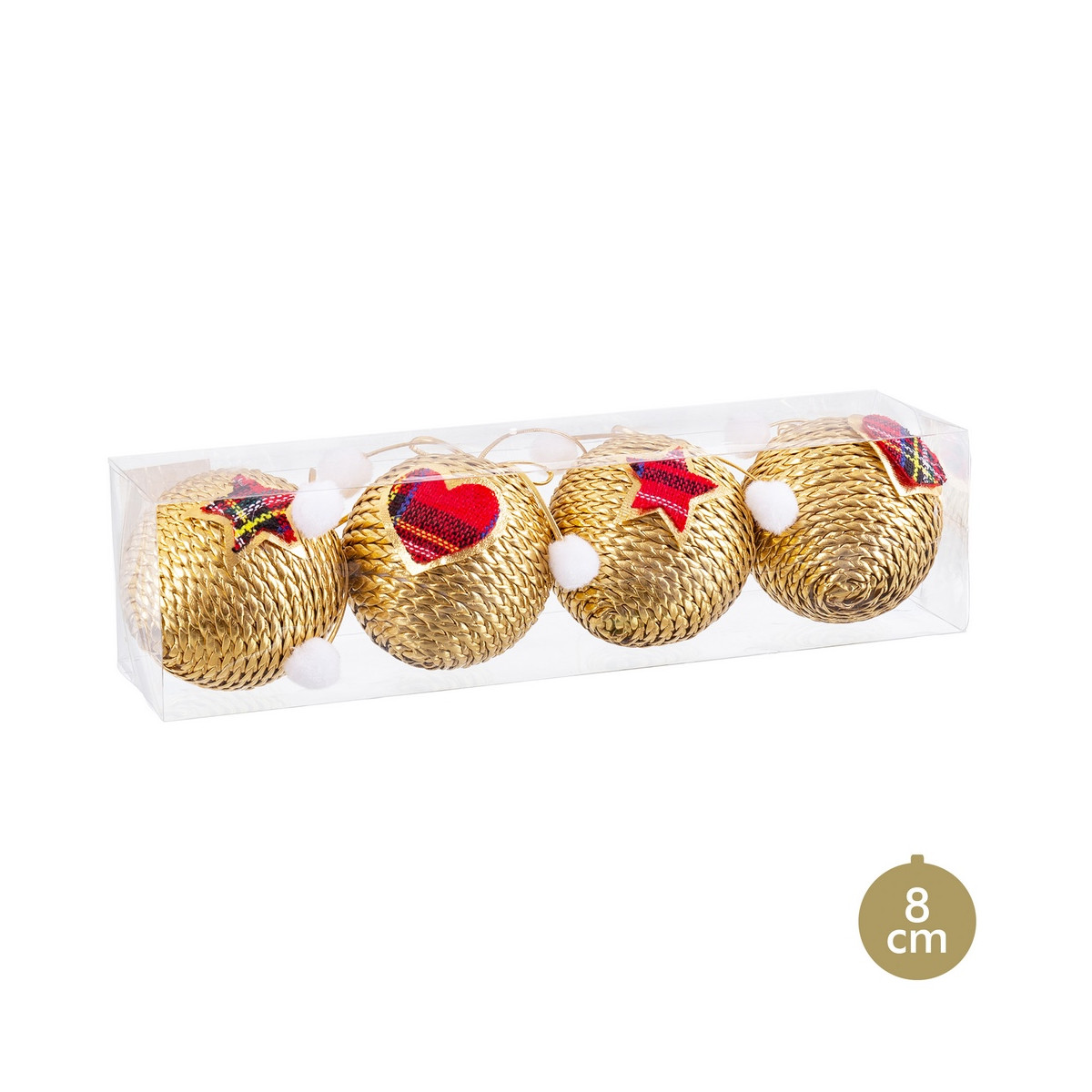 Bolas de isopor douradas e detalhes vermelhos para decoração de Natal