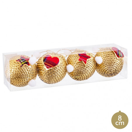 Bolas de isopor douradas e detalhes vermelhos para decoração de Natal