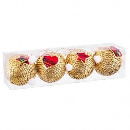 Bolas de isopor douradas e detalhes vermelhos para decoração de Natal