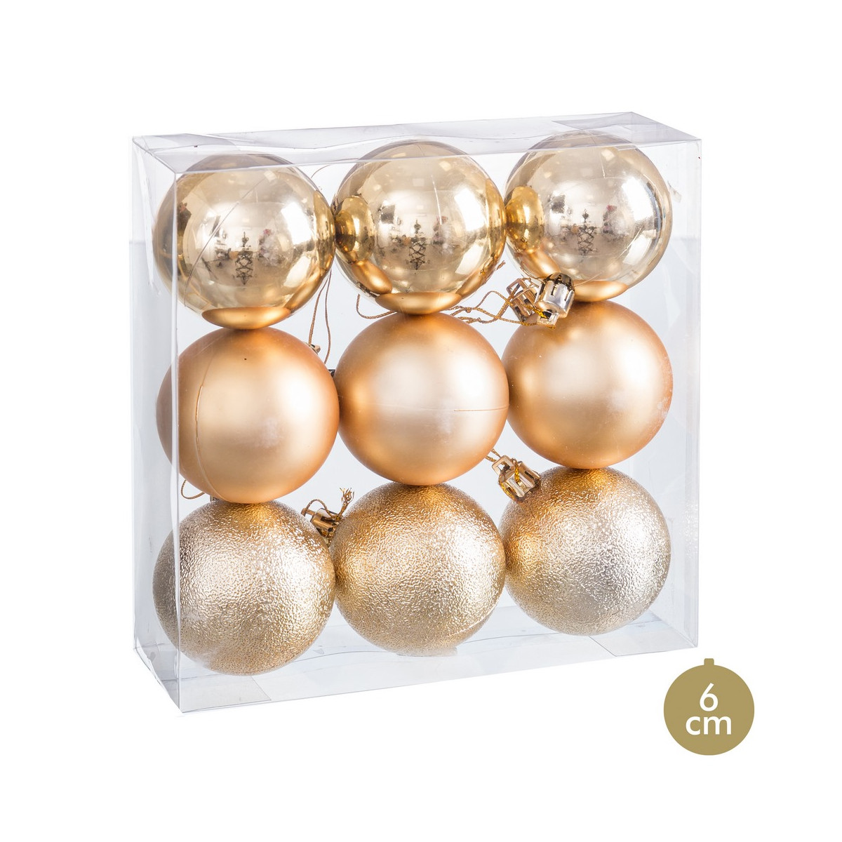 Bolas de ouro fosco, brilho e purpurina para decoração de Natal 9 unidades