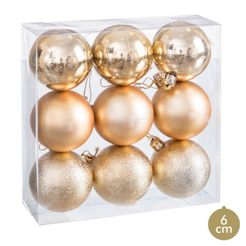 Bolas de ouro fosco, brilho e purpurina para decoração de Natal 9 unidades
